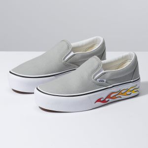 Vans Bayan Kaykay Ayakkabısı Sidewall Flame Slip-On Platform Gri | 91859-327